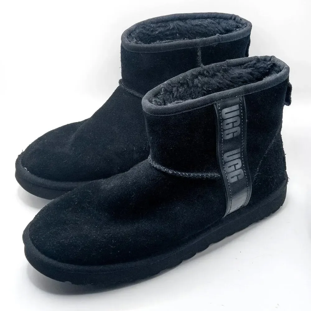UGG Classic Mini Side Logo II Boots Black Size 11 Cozycore Monochrome